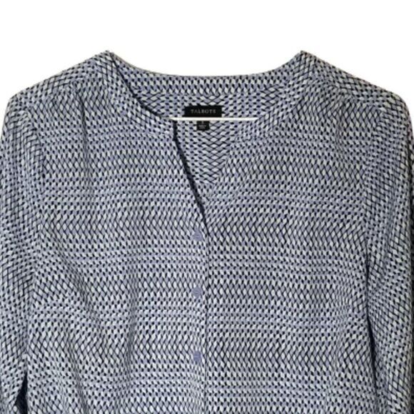 TALBOTS Geometric Print Tie Front Button Down Top - Picture 4 of 7